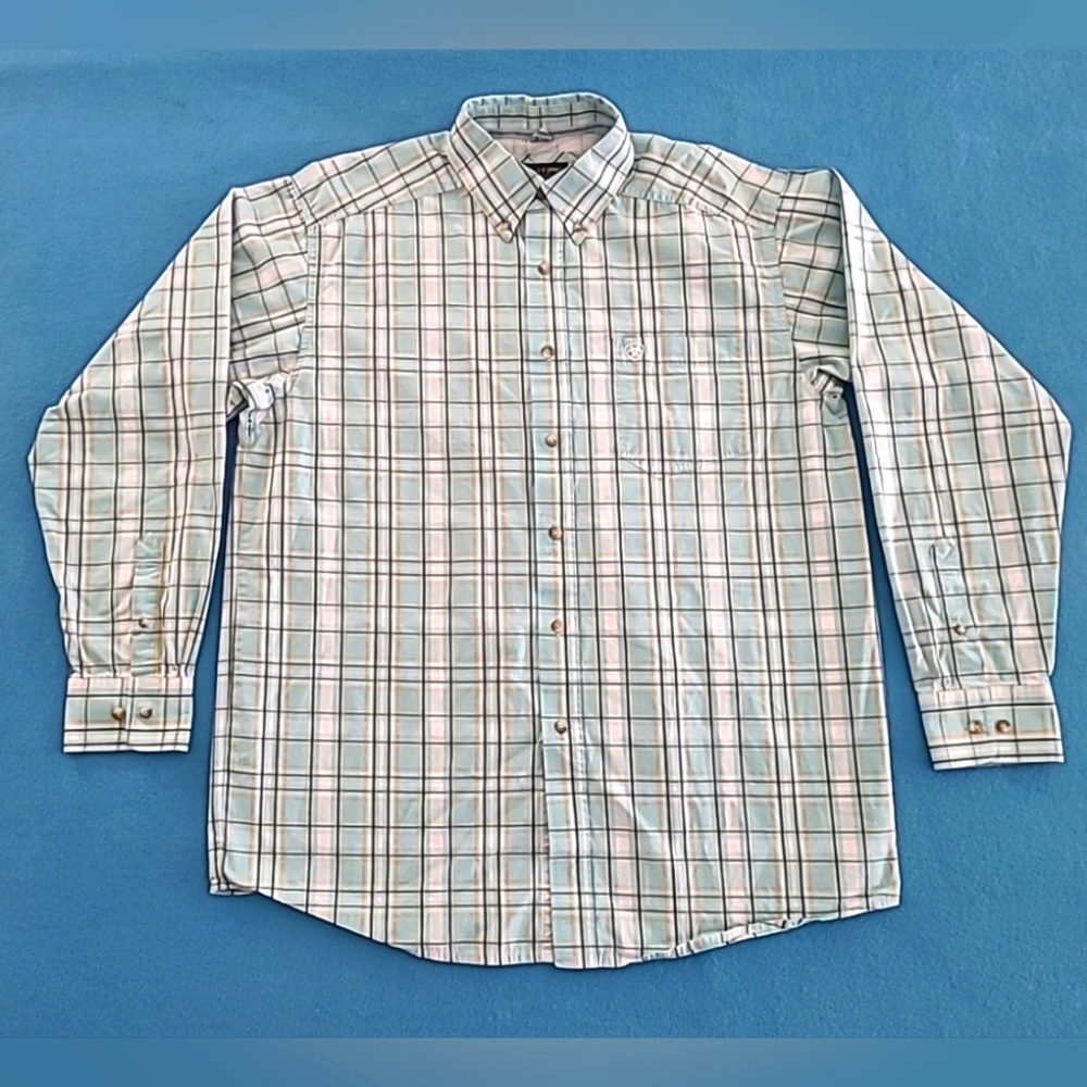 Ariat Shirt Men’s L Button Down Pro Series Long Sleeve Blue Plaid Shirt